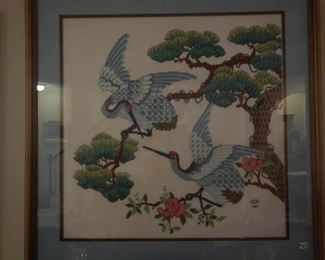 Needlepoint bird framed art