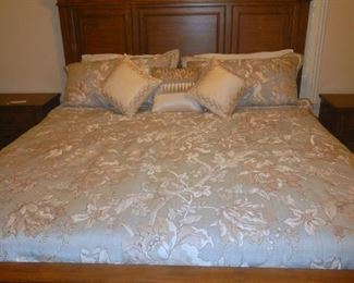 King size Aged Brandy bed.  Mattress and box springs also available for sale