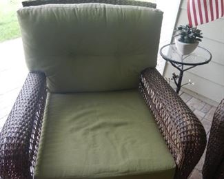 Outdoor wicker club chair with cushions