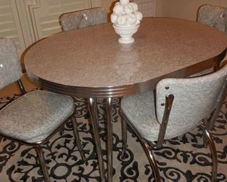 Retro Kitchen table and four chairs.  Pattern is a gray marble