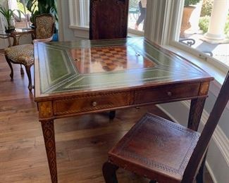 Maitland Smith Game Table ~ Pr. Brazilian Leather Side Chairs