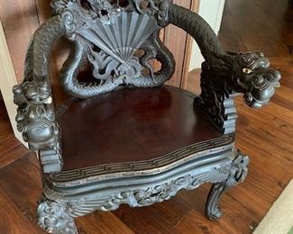 19th c. Hand Carved Chinese  Dragon Chair (3 available)