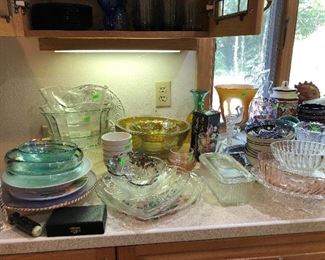 Glassware, plates, bowls, vases