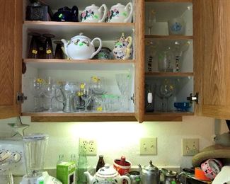 Tea pots, glassware, blender, coke bottles, margarita glasses.