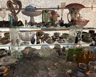 Cream and sugar sets, tea cups, vintage glassware, Roseville