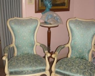 Two elegant, upholstered french parlor chairs