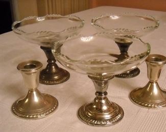 Vintage sterling  and glass compotes and candlesticks