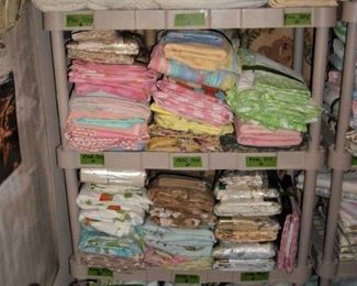 Many Chenille bedspreads, sheet and pillowcase sets.  Linens galore