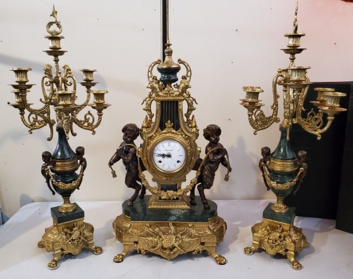 001 Vtg Franz Hermie Imperial Mantle Clock Candelabras