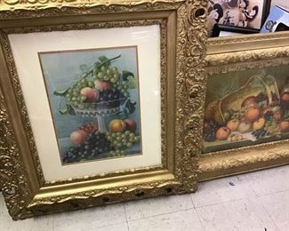 Atq Fruit Still Life Lithographs in Gilt Frames