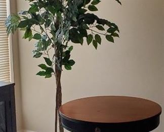 Walnut Top Drum Table Ficus Tree