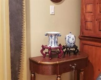 primitive saw, coordinating mirror and console table