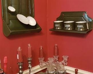 antique Dutch enamel wall mounted utensil rack, Dutch green enamel antique laundry rack