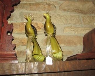 Murano Birds Pair (1 with chipped beak)