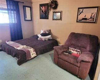 Queen Mattress/ Bedding and recliner