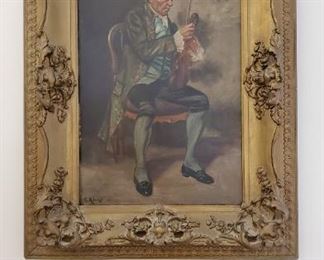Oil painting of a violinist. Signed Alexo