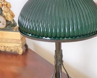 Handel "Style " base with quality green glass shade. 