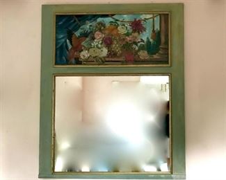 Huge Trumeau Mirror with bright painted parrots at a banquet scene
