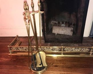 English Brass Fireplace Set