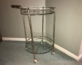 Brass bamboo form rolling bar cart