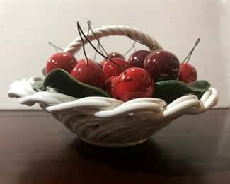 Italian ceramic basket of cherries