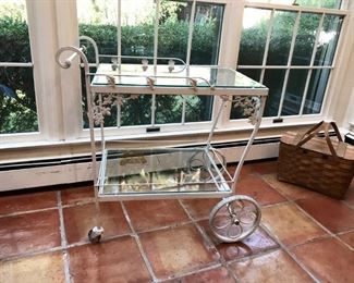 Vintage wrought iron bar cart