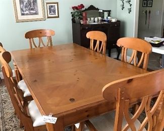 Solid wood, 6.5ft x 42in, 6 upholstered chairs