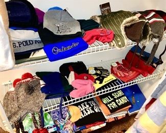 Hats, mittens, clothing, many new with tags