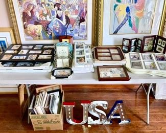 Misc. picture frames, many not used, USA  metal sign, photo books
