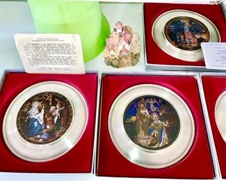 Pewter and stained glass collectible plates w/ certificates of authenticity