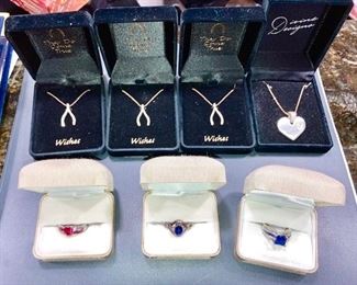 Sterling silver & 10K gold rings, necklaces
