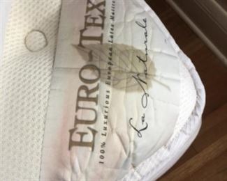 Queen size Euro-Tex, 100% Luxurious European Latex Mattress, purchased 4 years ago, barely used. Can be sold separately or with wood bed frame not shown in photo.