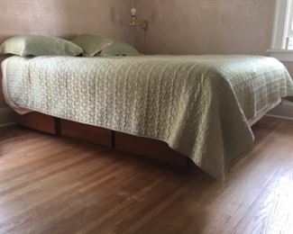 Wood Bed frame with 6 drawers to fit either a King Or Queen Sized Mattress, includes headboard (not shown in photo). Euro-Tex brand Queen size mattress sold with bed frame or separately.