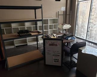 Table, file cabinet, storage shelf