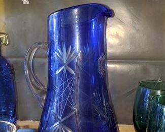Cobalt blue Bohemian pitcher