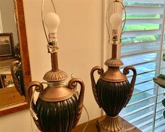 $250 - Pair of lamps - black shades (not shown). Each is 30.5"H, 6" square bases, 9.5"W 