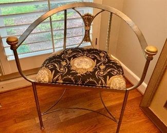 $595 - Wrought Iron and Brass Chair with sheaf of wheat and brass details -  1 available. 30.5"H x 22.5"D x 28.5"W