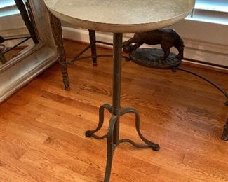 $80 - Metal pedestal table, 27"H x 15" diameter top