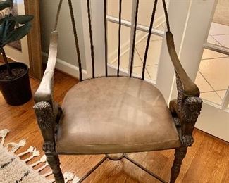 $450 - Unique, forged metal, resin accent chair, 37.5"H x 20"D x 23"W, seat height is 18" 