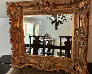 $395 - Ornate, beveled, solid wood mirror 32"H x 36.5"W  