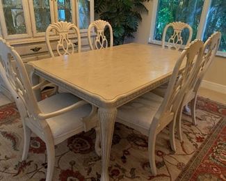 Transitional dining set with 6 chairs and 2 leafs