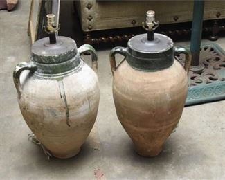 77. Pair of Olive Jars Mounted as Lamps