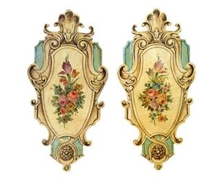 111. Pair Continental Style Painted Trompe LOeuil Wall Plaques