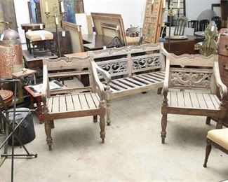 164. Suite of Carved Teak Indian Style Seat Furniture, including Settee Armchairs