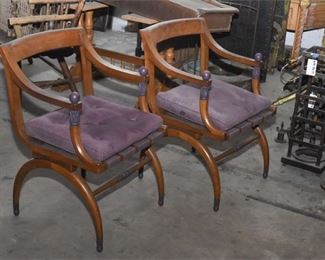196. Pair Mid Century Neoclassical Style Curule Chairs