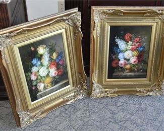 254. Pair Decorative Floral Still Life Paintings