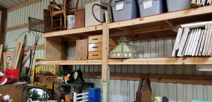 All of that will be pulled down and priced to move! Old shutters, project drawers, and several vintage mirrors.
