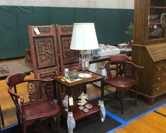 Furniture ....Asian rosewood chairs ...carved Chinese panels....lamps....  Autumn 2020