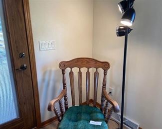 3 Light Black Pole Lamp Plus Wood Rocking Chair