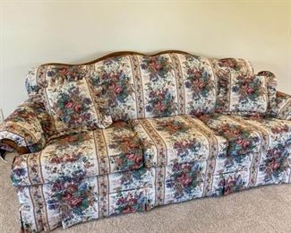 Wood Accent Floral 84 Inch Sofa